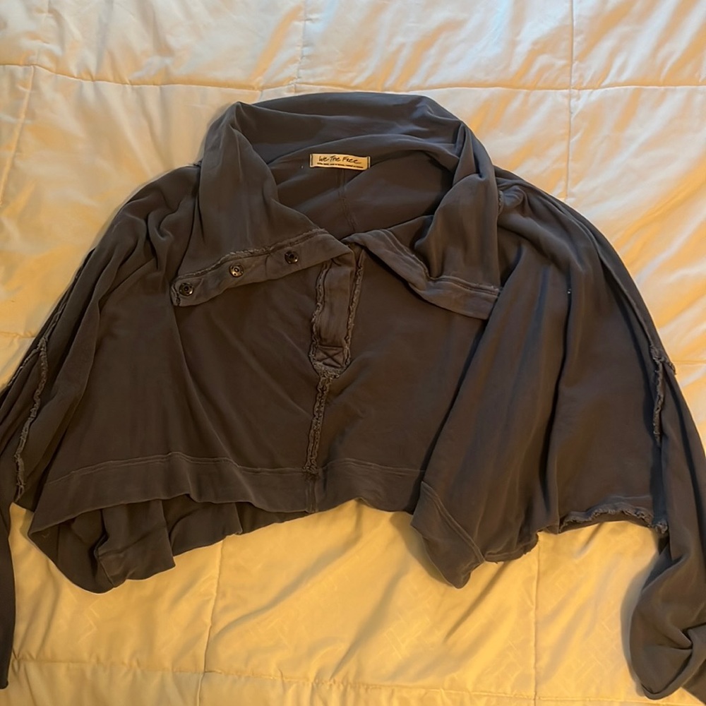 Free People blue cropped pullover Cowel neck sweater